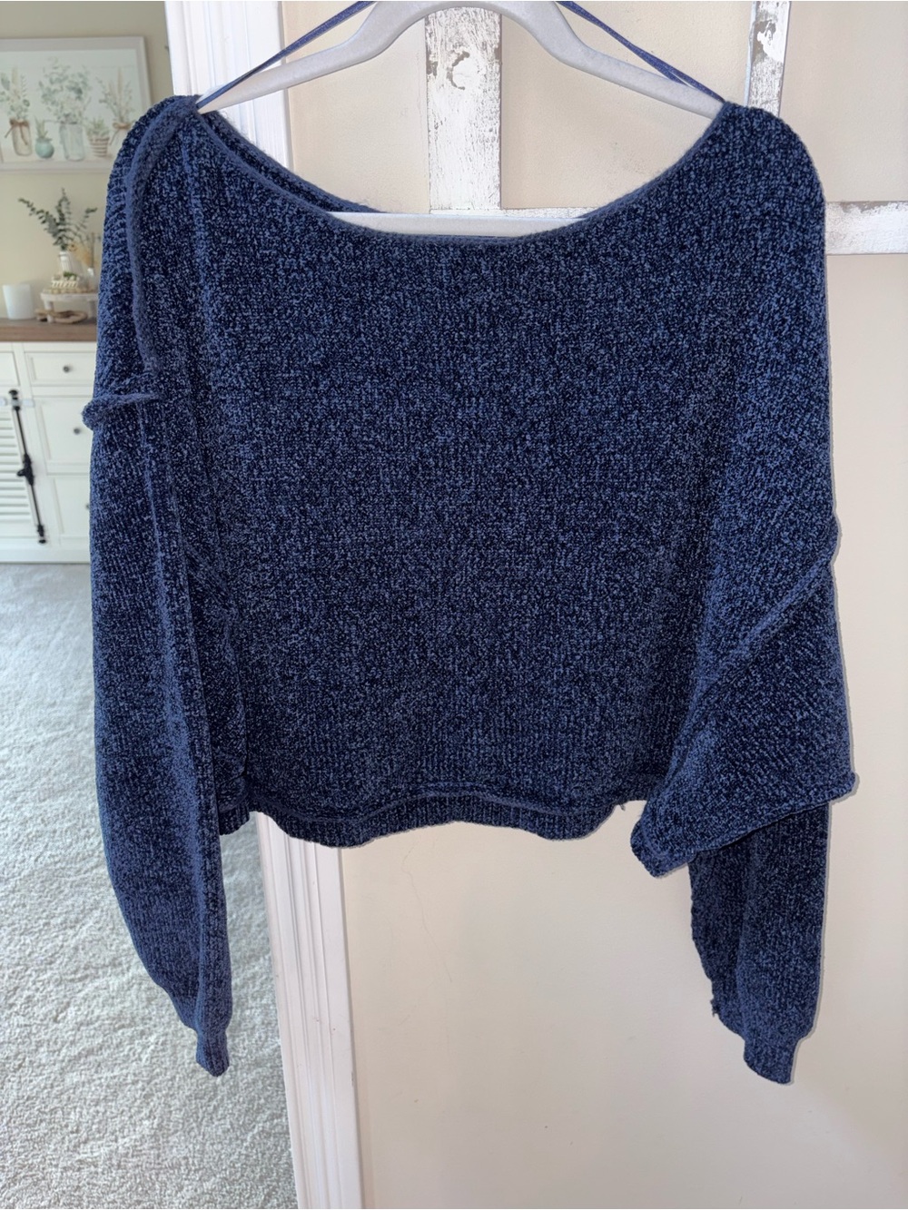 Altar'd State Navy Off-the-Shoulder Chenille Sweater